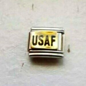 USAF on shiny gold enamel 9mm stainless steel Italian charm bracelet link new